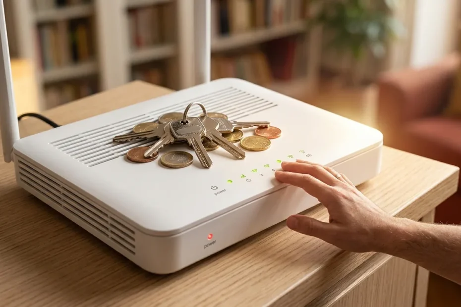 Router pieno di chiavi e monete: il gesto “furbo” che in realtà complica il Wi‑Fi